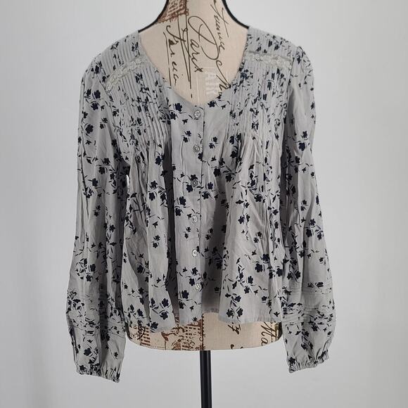 Market & Spruce Stitch Fix blouse pleated detail floral Gray Size XL Whimsigoth - Picture 1 of 7